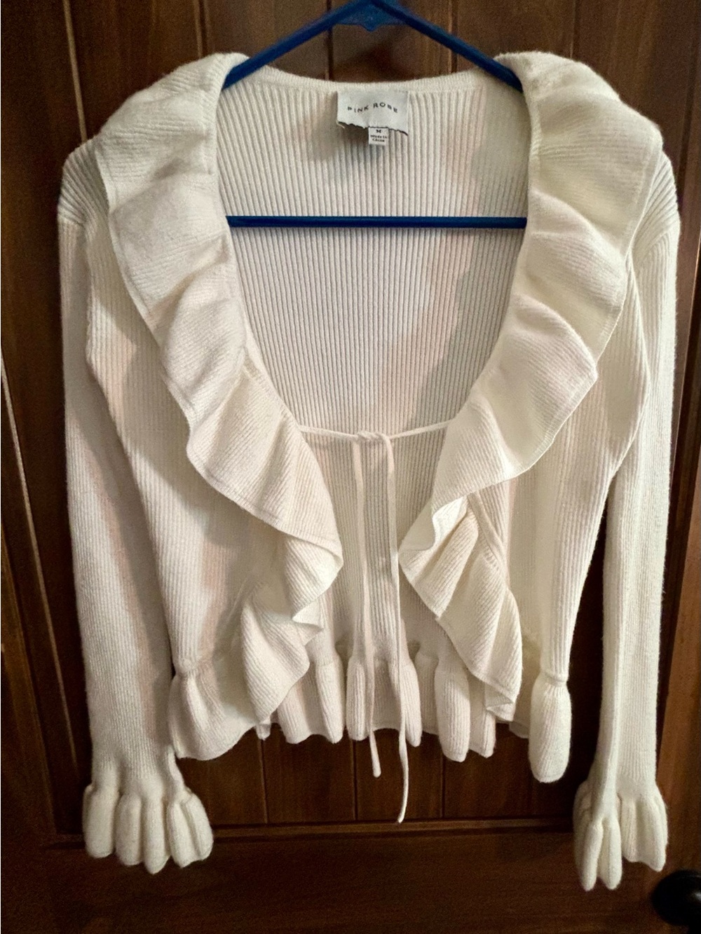 Pink Rose Cream Ruffle-Trim Knit Cardigan